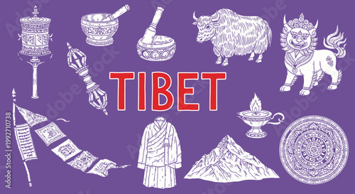 Tibetan culture and traditions symbols.