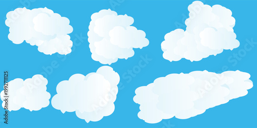 Clouds set isolated on blue background. Collection of clouds for web site, poster, placard and wallpaper. Creative modern concept. vector ilustration, eps10