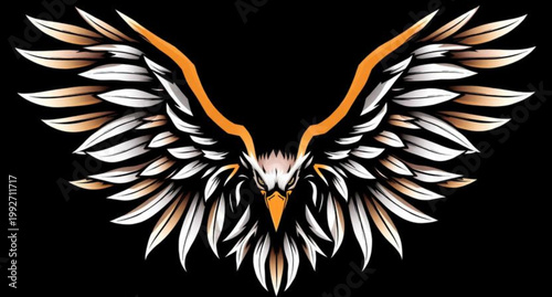 Black tribal eagle vector illustration featuring an artistic wing pattern and heart symbol in a flying bird silhouette tattoo design
