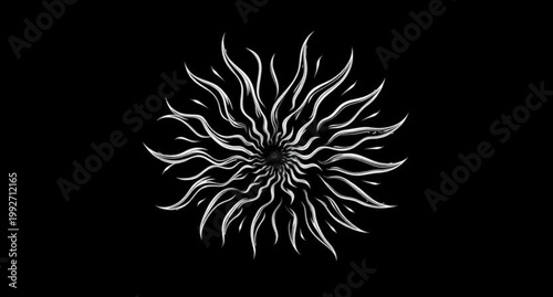 Black and white fireworks burst in a dark night sky during a festive holiday celebration, creating an abstract pyrotechnic explosion and bright light display