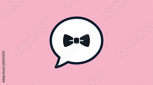 Bow Tie Icon in Speech Bubble on Pink Background.