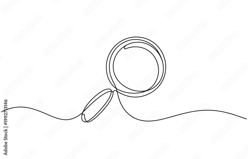 Obraz premium one line drawing magnifying glass sketch, one continuous line illustration of magnifying glass.