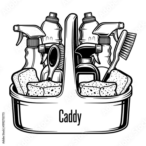 Dual car cleaning spray bottles in caddy with brush and sponge for car wash and detailing