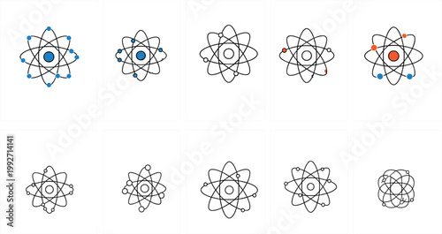Atomic structure line icons set atom nucleus electron orbit science physics chemistry vector outline collection