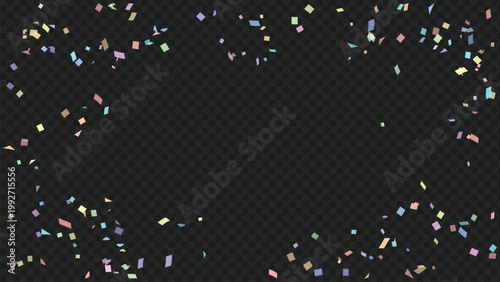 Celebration Confetti Background, Colorful Falling Paper Scraps Frame for Party and Festive Events on Black Backdrop