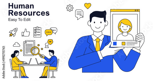 Human Resources team recruiting new employee with digital profile