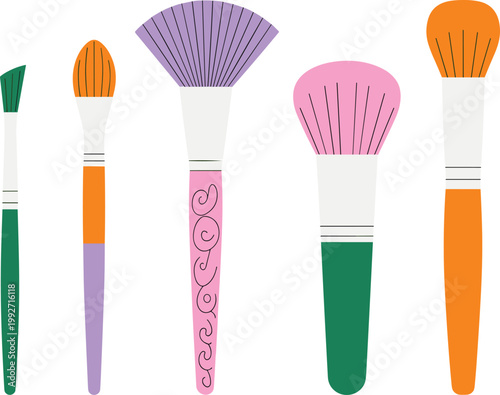 Makeup brushes set illustration, cosmetic beauty tools collection for professional and personal use