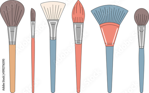 Makeup brushes set illustration, cosmetic tools collection for beauty and fashion design