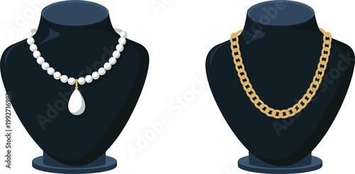 Necklace jewelry display set, elegant accessories vector illustration for fashion showcase