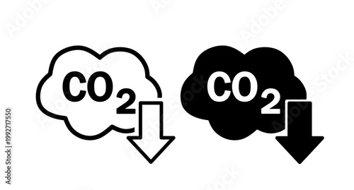 Vector CO 2 Carbon Dioxide Emission Reduction Icon with Down Arrow for Green