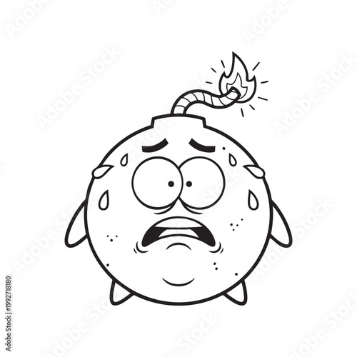 A worried cartoon bomb with a lit fuse and large eyes presented as a silhouette