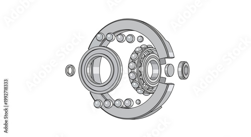 Detailed schematic illustration showing the inner workings of a ball bearing with various components separated for clarity, rendered in a technical style against a plain white background