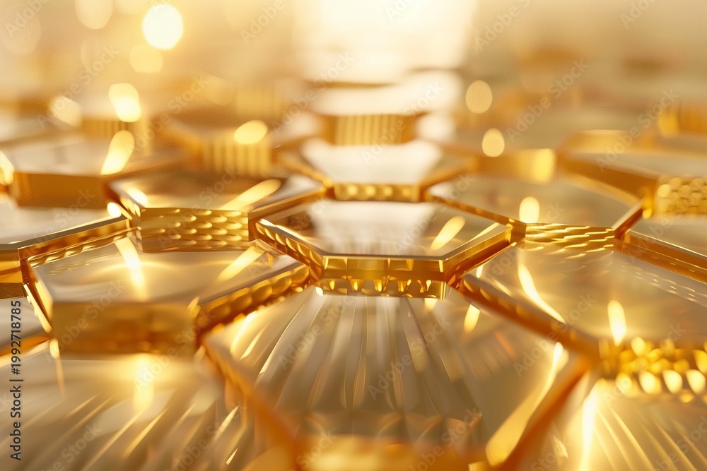 Fototapeta premium Luxury geometric gold hexagonal structure for high-tech skincare background
