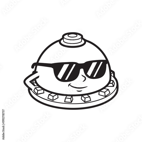 A cartoon depiction of a flying saucer wearing sunglasses presented as a black silhouette high quality
