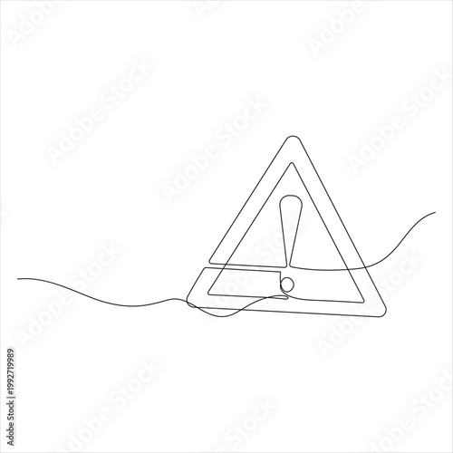 Warning sign continuous one line drawing minimal hazard alert symbol vector