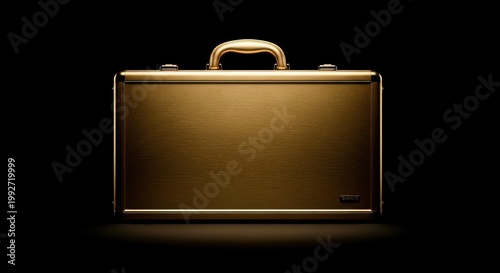 Luxury gold briefcase on black background
