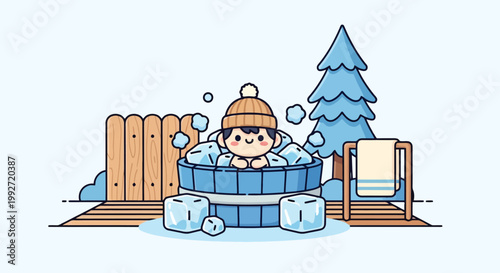 Cartoon Person Relaxing In Hot Tub.
