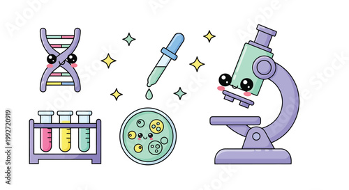 Microscope and laboratory equipment in scene.