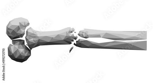 Low-poly illustration of fractured bone with jagged edges resembling an X-ray on a white background