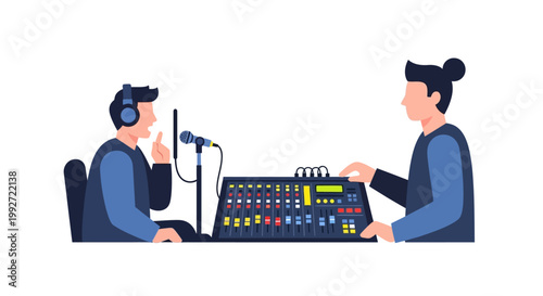 Two people working in a recording studio.