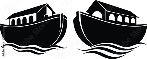Noah's ark vector illustration with black and white religious conservation architecture building illustration transport