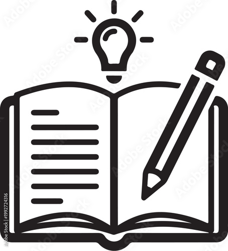 Creative idea, education, inspiration, learning icons, lightbulb, book, pencil, vector
