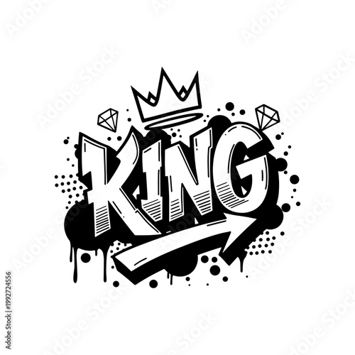 King Graffiti Text Design With Crown Diamond And Street Art Drip Effects