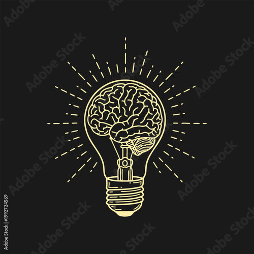 Human Brain Inside Light Bulb Creative Idea And Innovation Concept Illustration