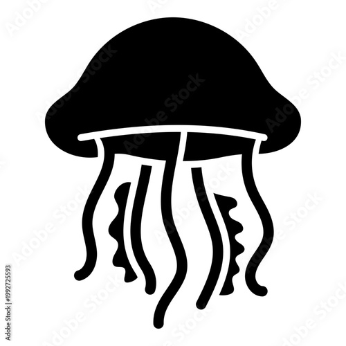Jellyfish icon, symbolizing marine wildlife, sea creatures, ocean biodiversity, and underwater life. Bold solid glyph vector for aquatic and ocean-themed design.