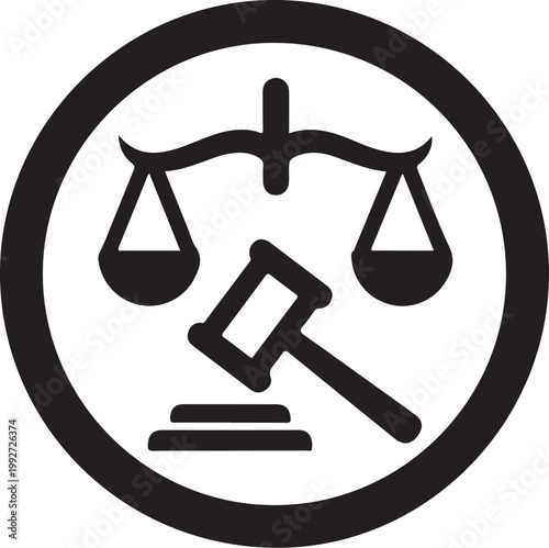 Law, Justice, Scales, Gavel Icon, Black Vector Symbol