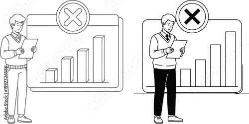 Business chart with negative results and person illustration business negative analysis statistic illustration presentation background