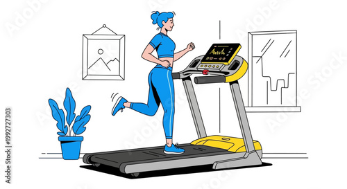 Woman running on treadmill at home