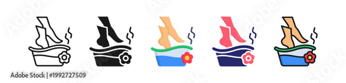 Foot Bath Multiple Style Icon Set Collection. 