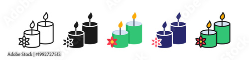 Spa Candle Multiple Style Icon Set Collection. 