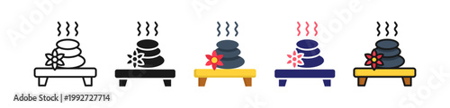 Hot Stone Multiple Style Icon Set Collection. 