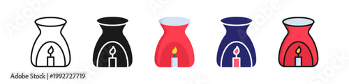 Oil Burner Multiple Style Icon Set Collection. 