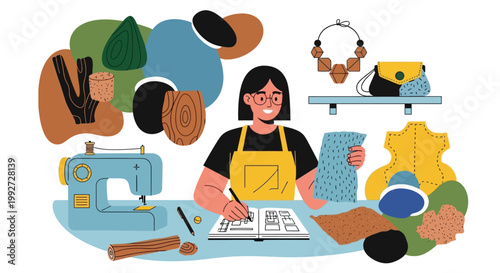 Woman working on textile design project