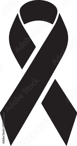Black awareness ribbon, symbol icon, vector graphic, social issue awareness