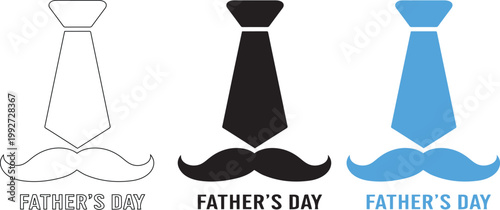 Father's day tie and mustache illustrations a trio of celebratory designs