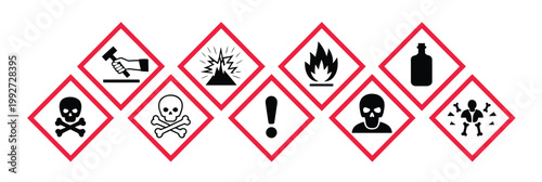 GHS hazard pictogram icons collection danger symbols for chemical safety labeling workplace transport and laboratory warning system vector design