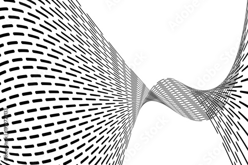 Abstract minimalist black and white motion background with dynamic dashed lines