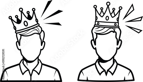 Vector illustration of two men wearing crowns symbolizing royalty or achievement black and white achievement illustration leadership celebration