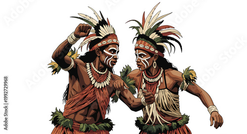 Two Tribal Dancers in Traditional Costume.