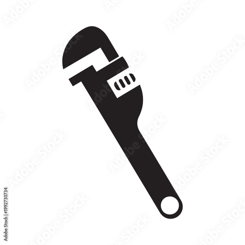 Adjustable pipe wrench silhouette icon for plumbing and repair
