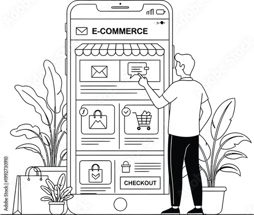 Person using a smartphone for online shopping with ecommerce smartphone internet technology purchase checkout convenience lifestyle