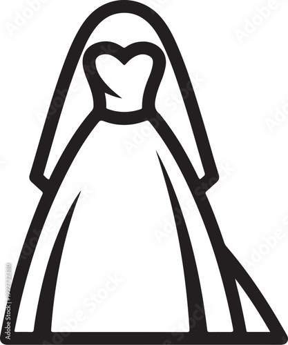 Black, minimalist, line-art bride icon, wedding symbol, heart-shaped face