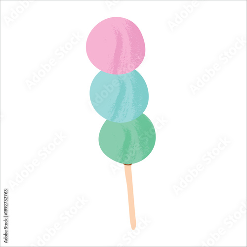 Japanese dango sweet dumplings on stick flat vector illustration