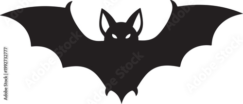 Black bat silhouette, flying mammal icon, Halloween symbol, nocturnal animal vector