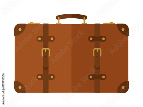 Vintage brown leather travel suitcase with buckle straps