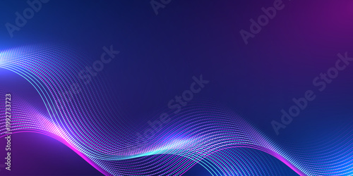 Abstract digital wave background. Design for futuristic connection network data communication curve blue purple light science visualization.